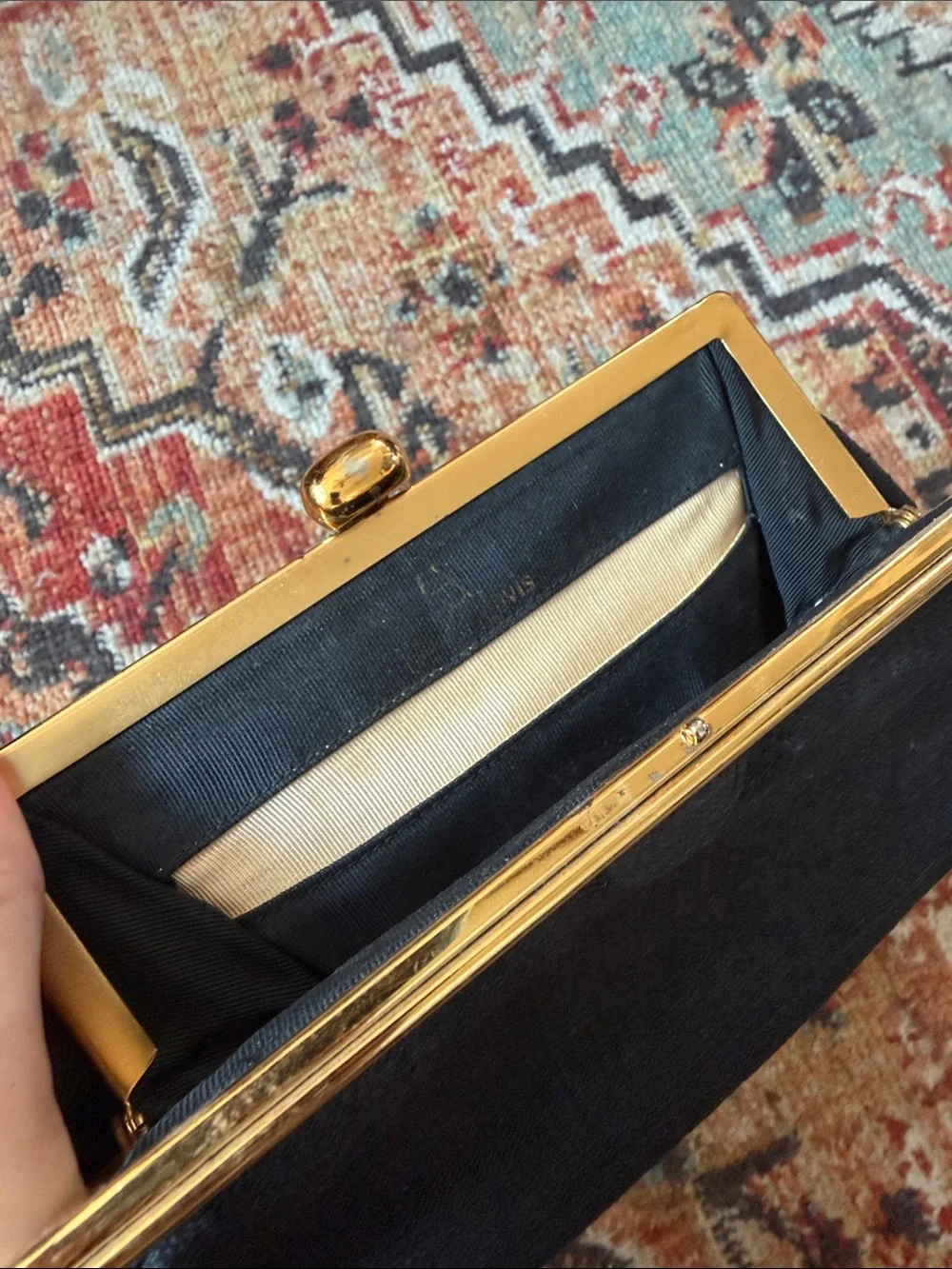 Classic Black Frame-Clasp Women's Clutch